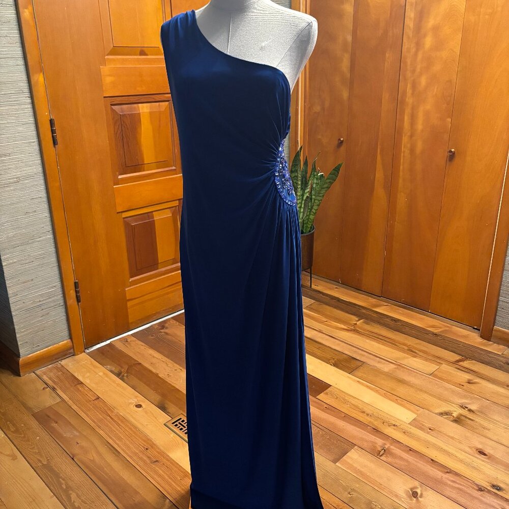 Vintage One Shoulder Blue Gown XL